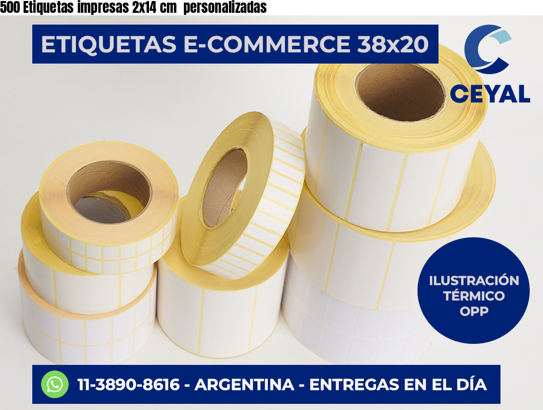 500 Etiquetas impresas 2×14 cm  personalizadas