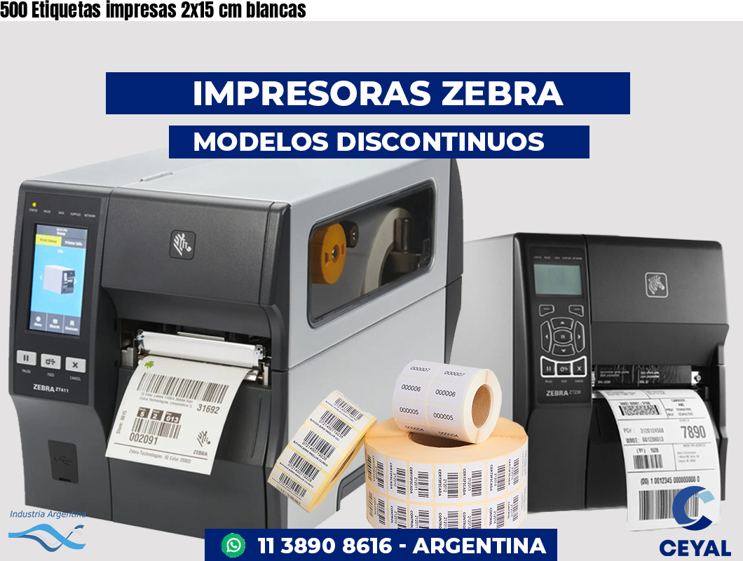 500 Etiquetas impresas 2x15 cm blancas