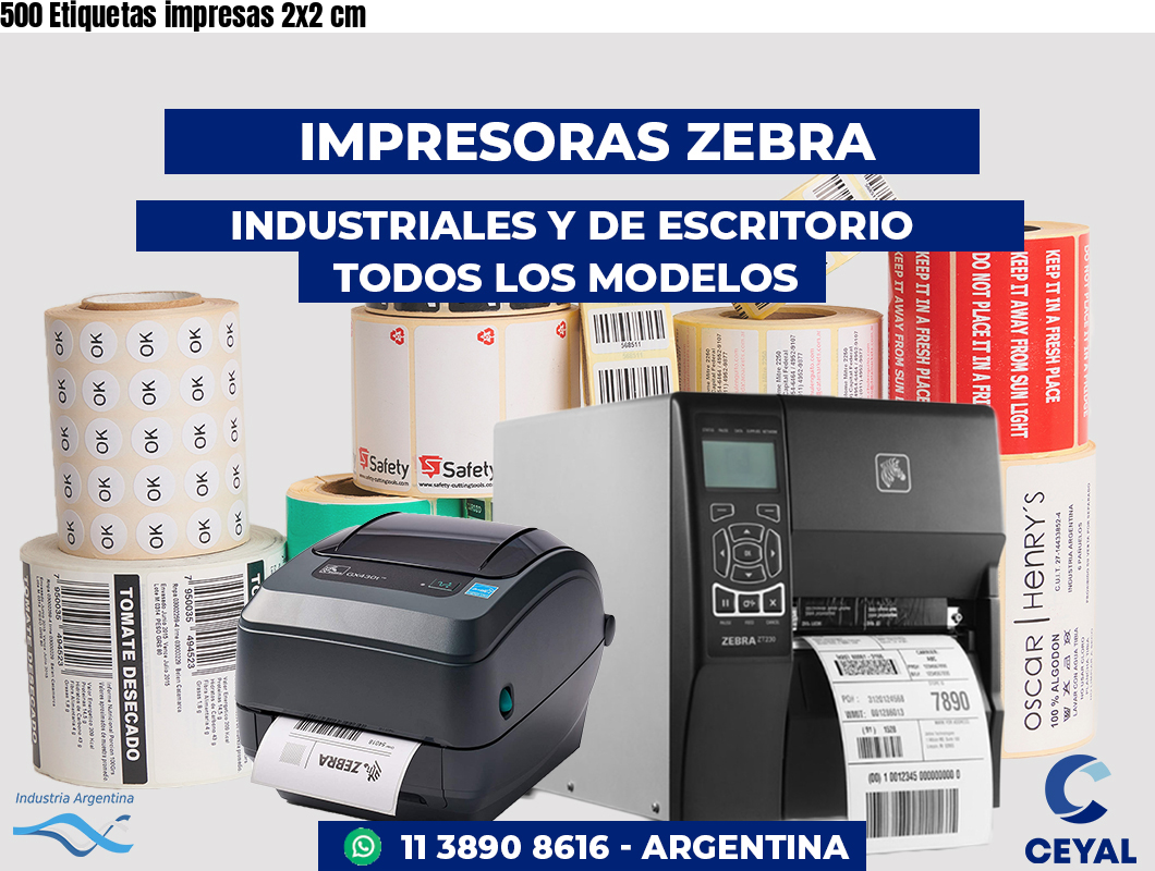 500 Etiquetas impresas 2x2 cm