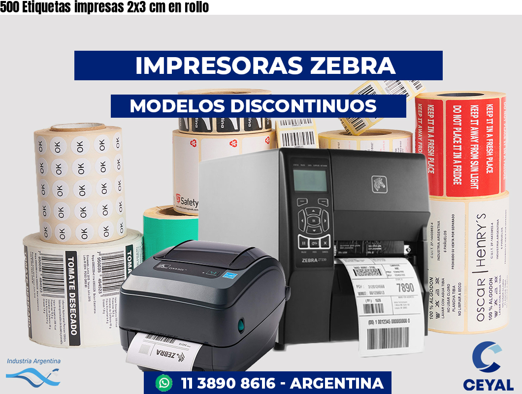 500 Etiquetas impresas 2x3 cm en rollo