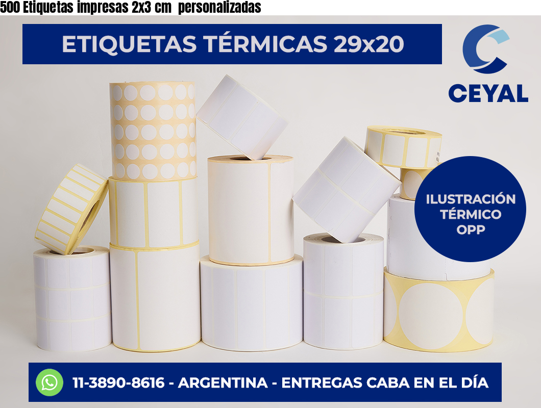500 Etiquetas impresas 2×3 cm  personalizadas