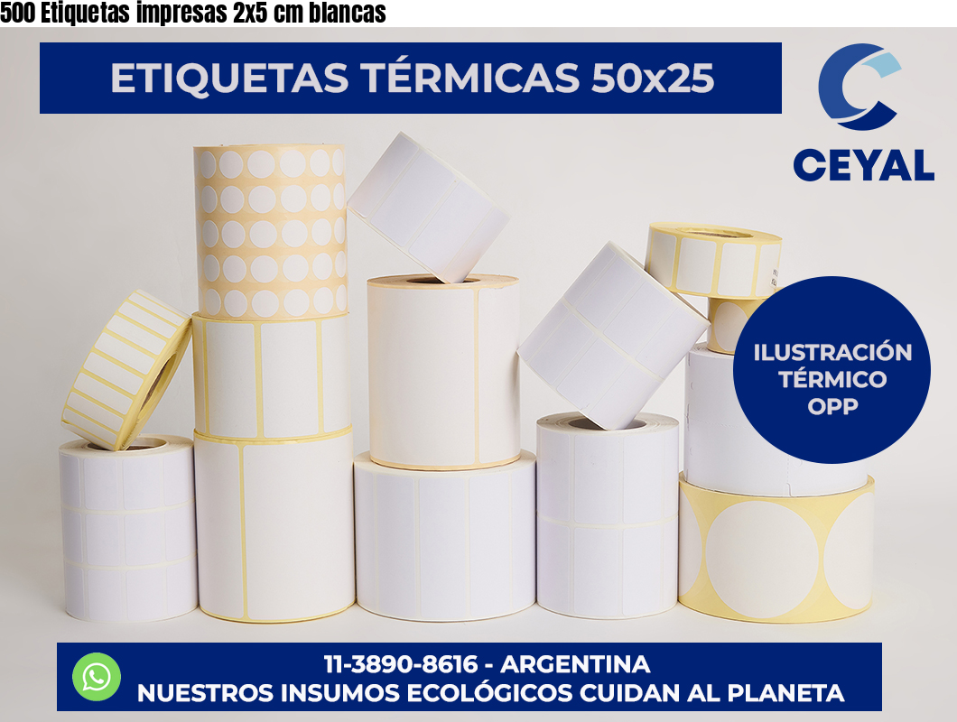 500 Etiquetas impresas 2×5 cm blancas