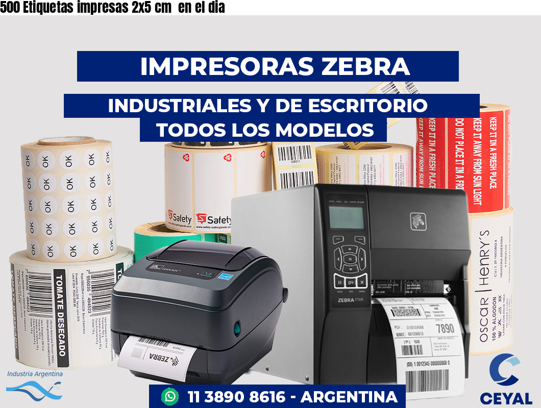500 Etiquetas impresas 2x5 cm  en el dia
