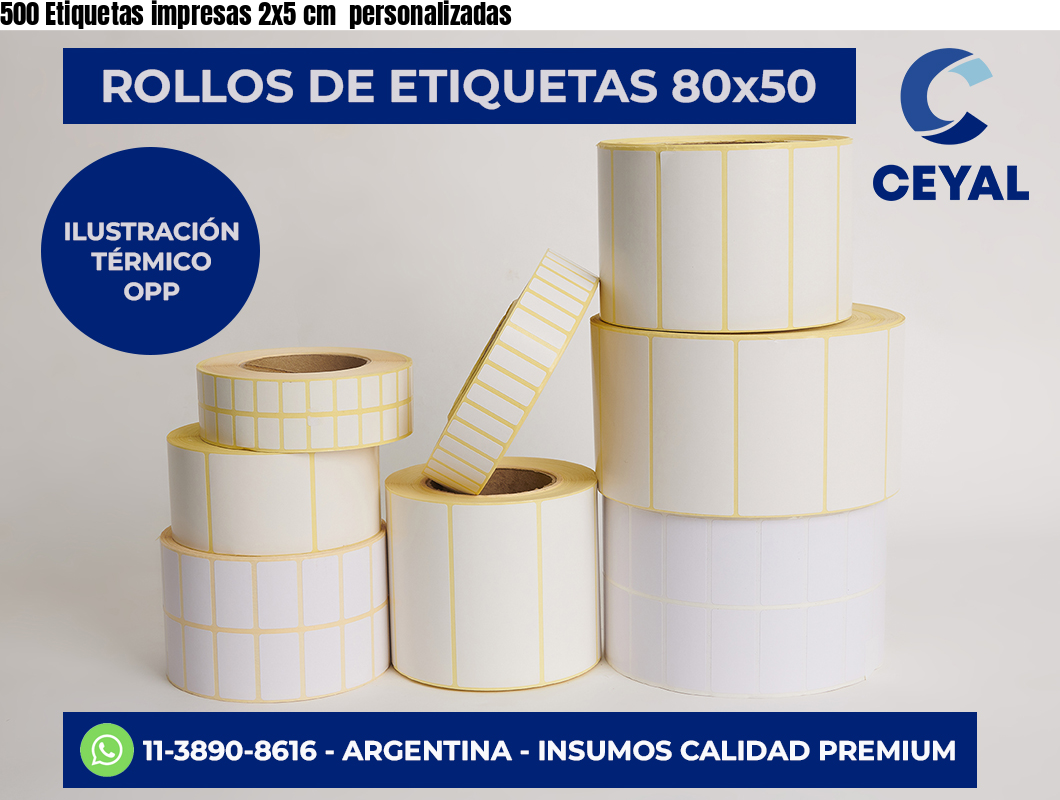 500 Etiquetas impresas 2×5 cm  personalizadas