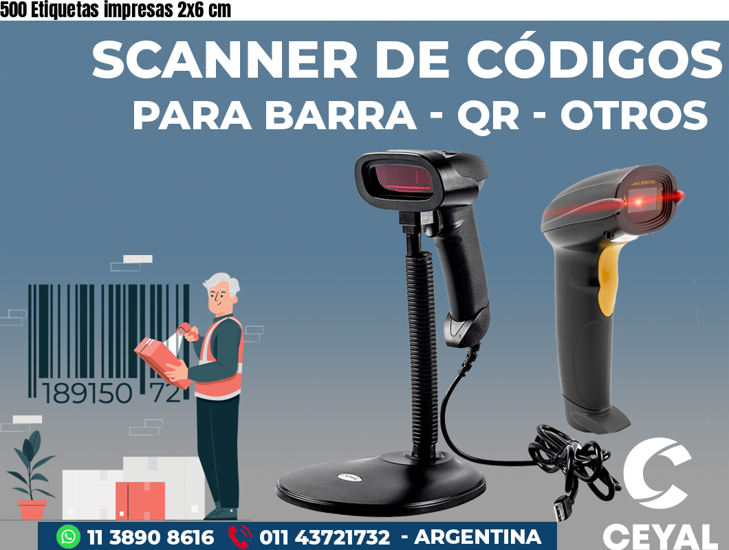 500 Etiquetas impresas 2x6 cm