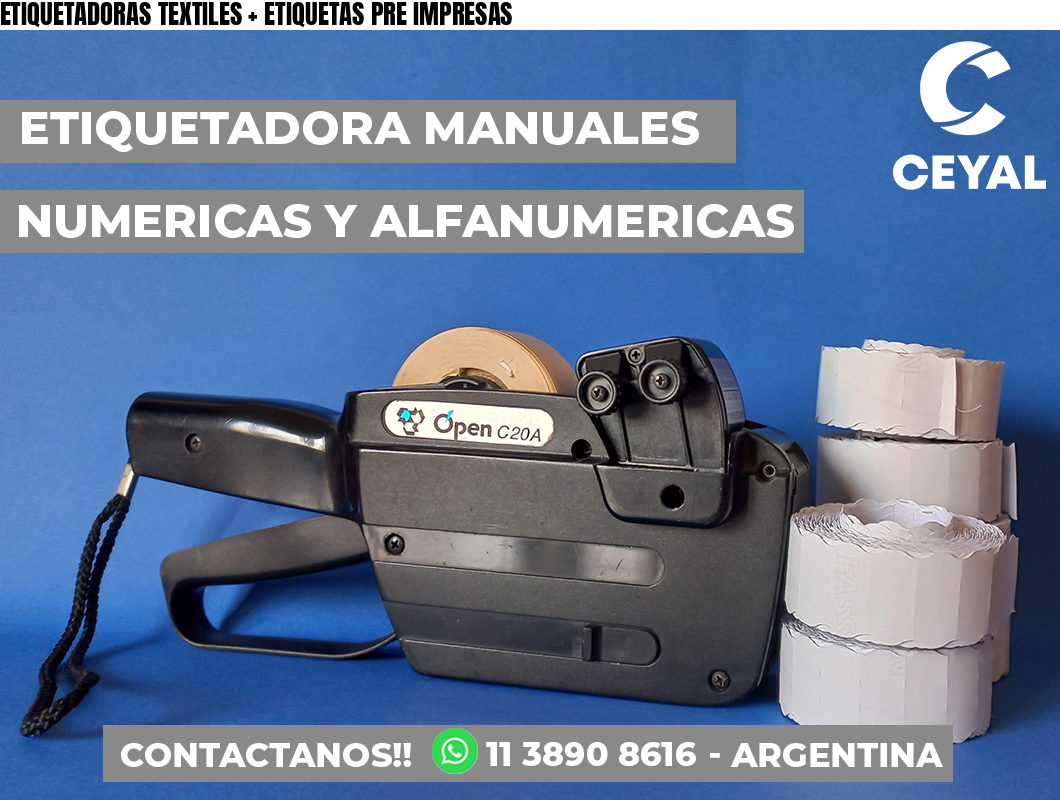 ETIQUETADORAS TEXTILES + ETIQUETAS PRE IMPRESAS