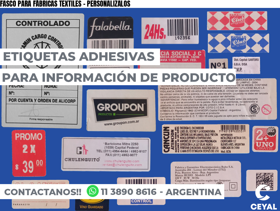 FASCO PARA FÁBRICAS TEXTILES - PERSONALIZALOS