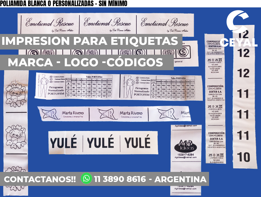 POLIAMIDA BLANCA O PERSONALIZADAS – SIN MÍNIMO