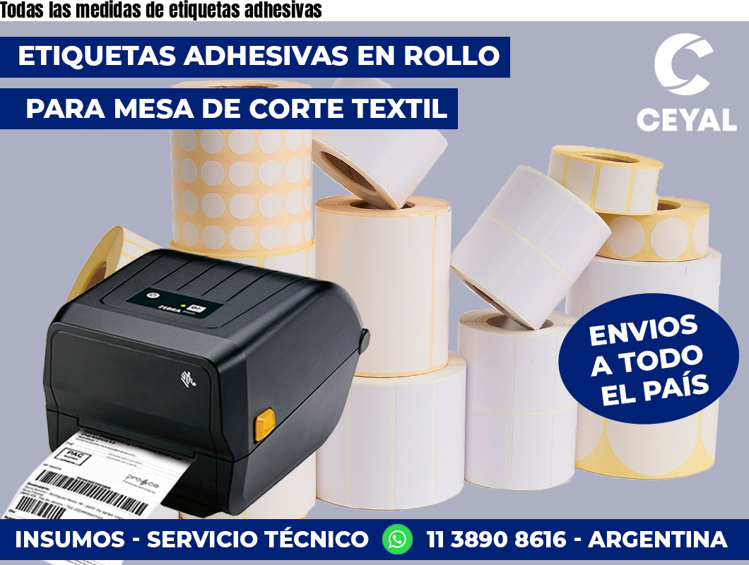 Todas las medidas de etiquetas adhesivas