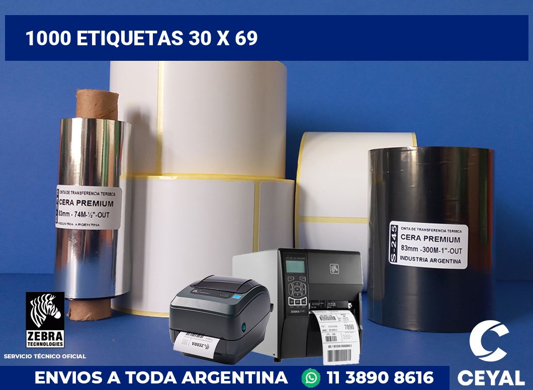 1000 etiquetas 30 x 69