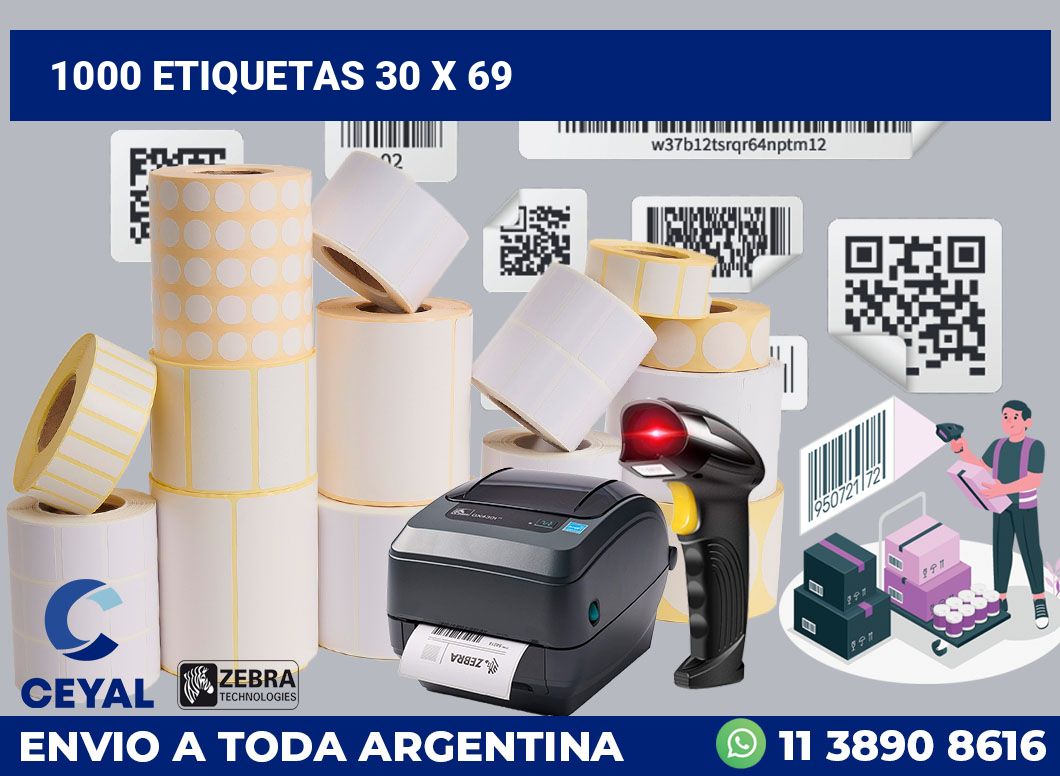 1000 etiquetas 30 x 69
