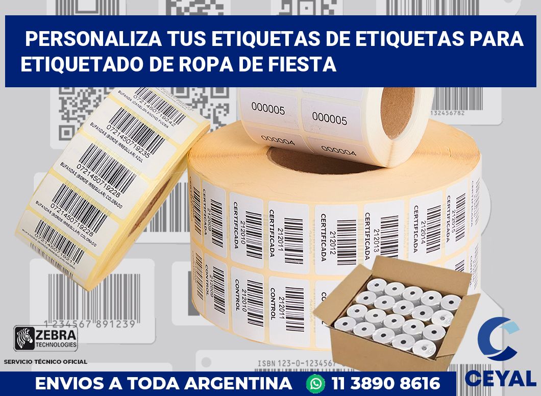Personaliza tus Etiquetas de Etiquetas para Etiquetado de Ropa de Fiesta