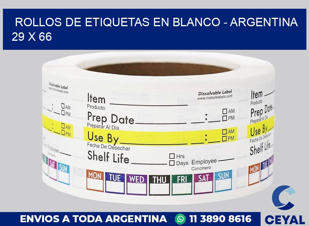 Rollos de etiquetas en blanco – Argentina 29 x 66