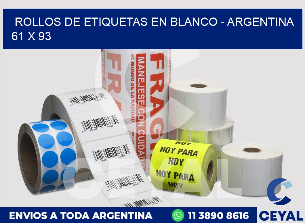 Rollos de etiquetas en blanco - Argentina 61 x 93
