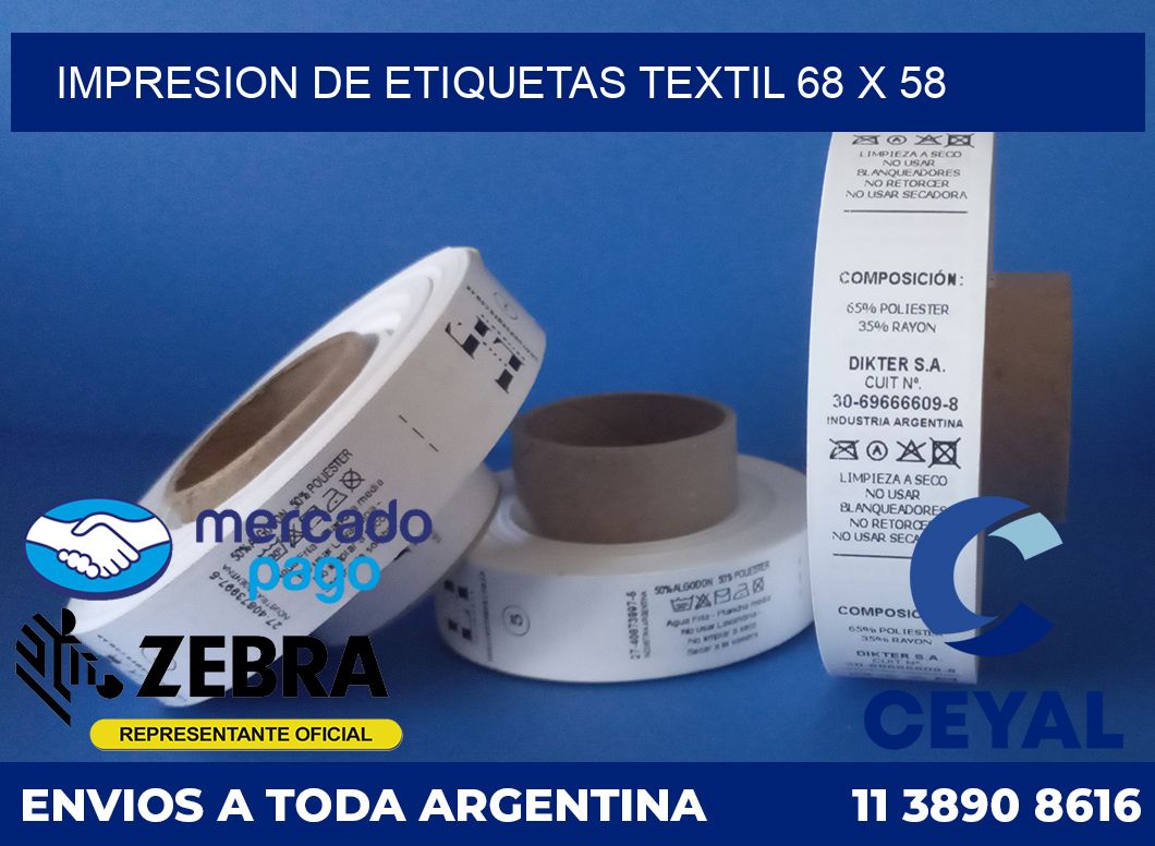 Impresion de etiquetas textil 68 x 58