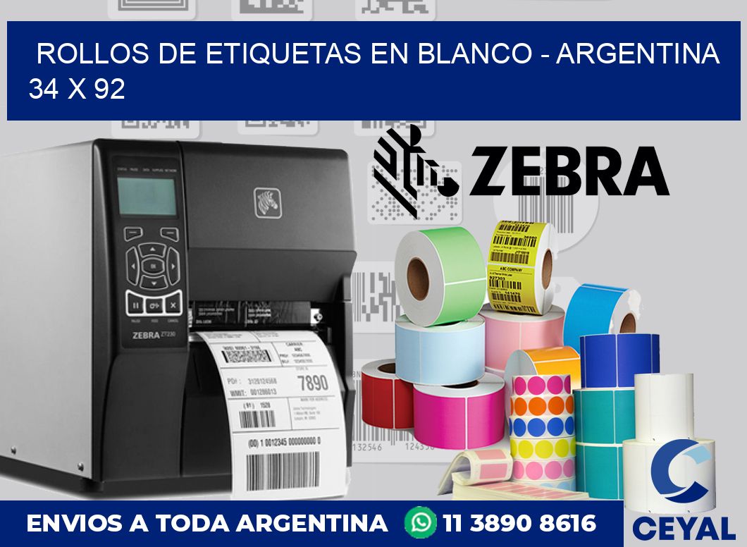 Rollos de etiquetas en blanco – Argentina 34 x 92