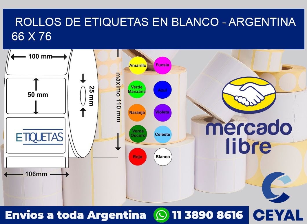 Rollos de etiquetas en blanco – Argentina 66 x 76