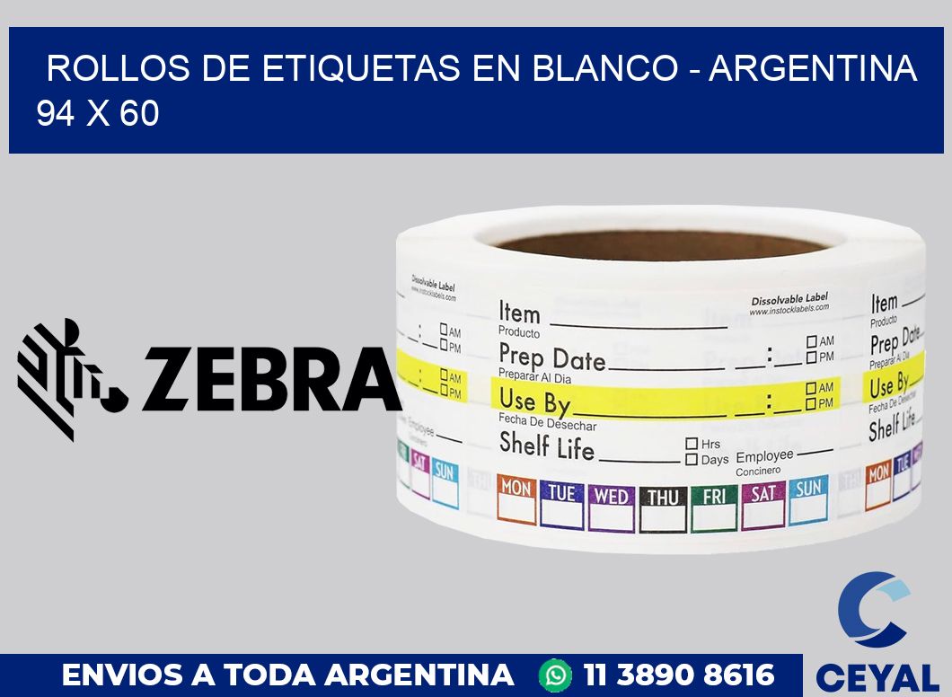 Rollos de etiquetas en blanco - Argentina 94 x 60