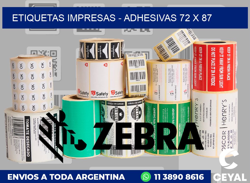 etiquetas impresas - Adhesivas 72 x 87