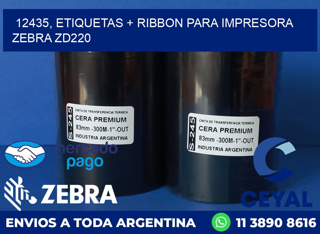 12435, etiquetas + ribbon para impresora zebra zd220