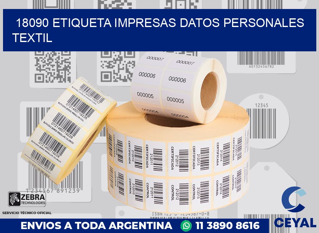 18090 ETIQUETA IMPRESAS DATOS PERSONALES TEXTIL