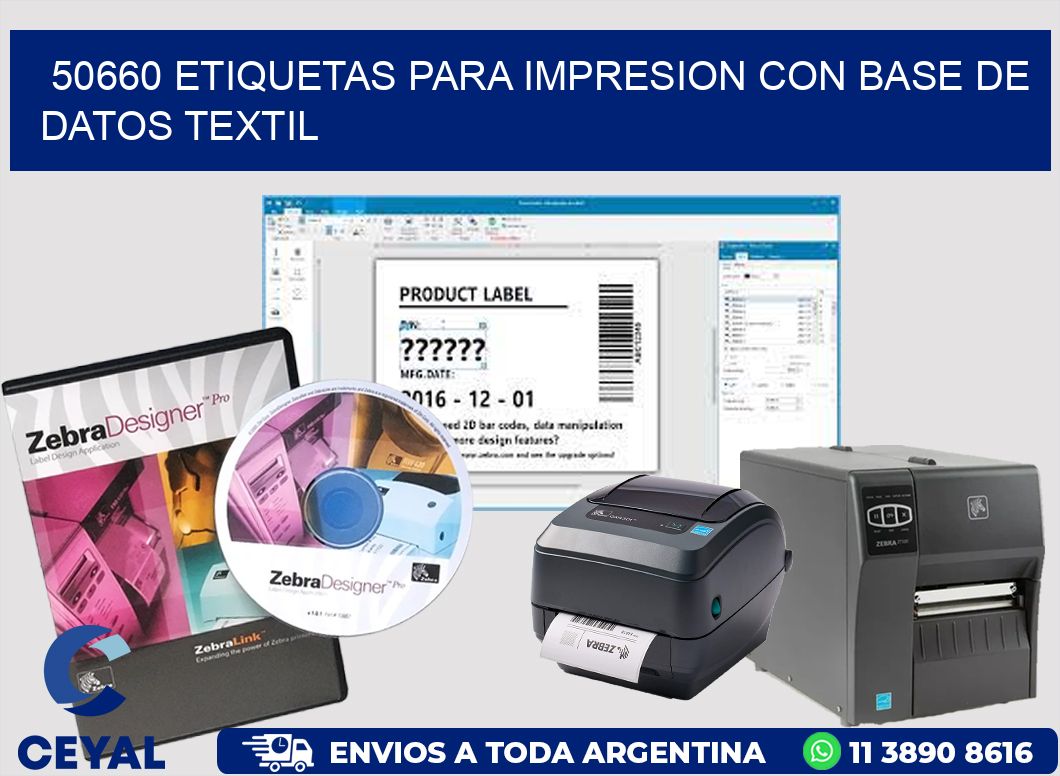 50660 ETIQUETAS PARA IMPRESION CON BASE DE DATOS TEXTIL