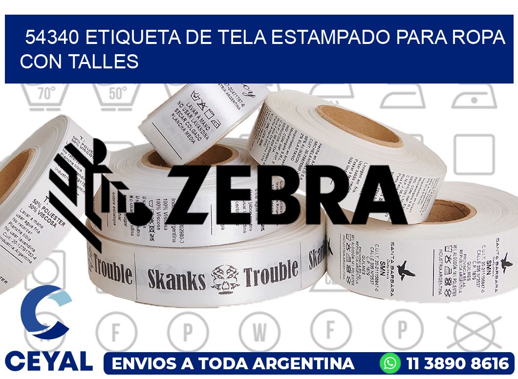 54340 ETIQUETA DE TELA ESTAMPADO PARA ROPA CON TALLES