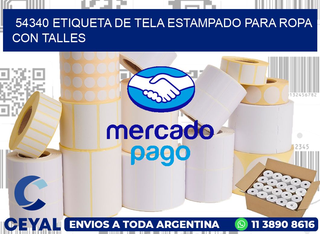 54340 ETIQUETA DE TELA ESTAMPADO PARA ROPA CON TALLES