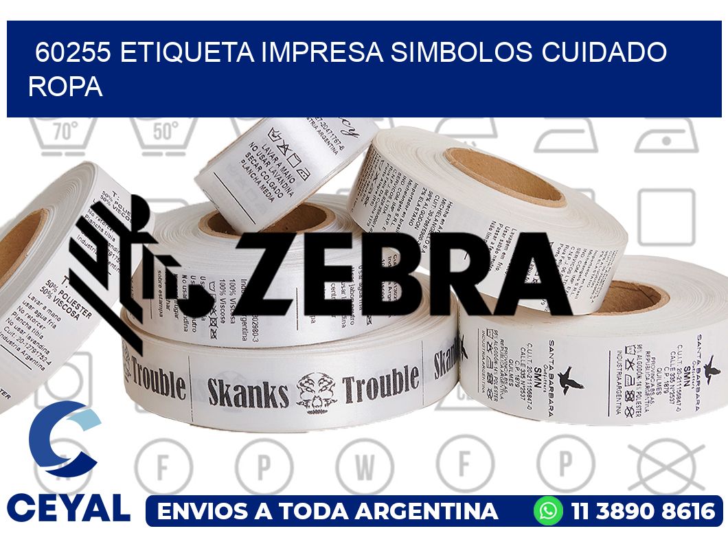 60255 ETIQUETA IMPRESA SIMBOLOS CUIDADO ROPA