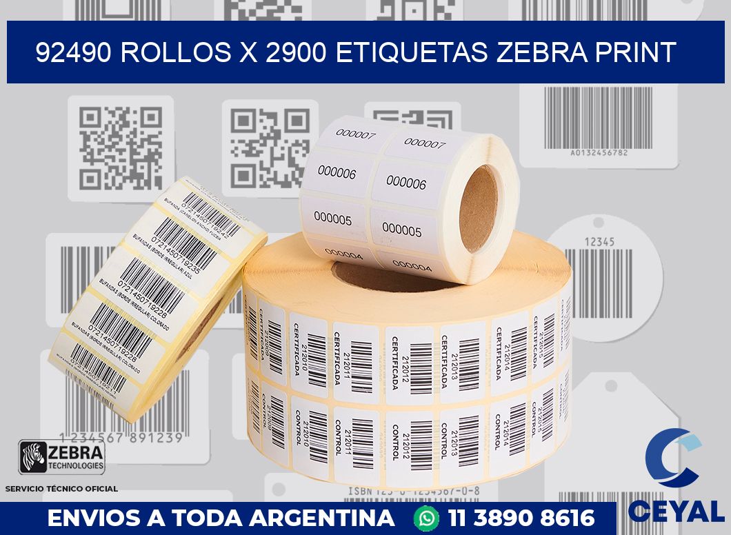 92490 Rollos x 2900 etiquetas zebra print