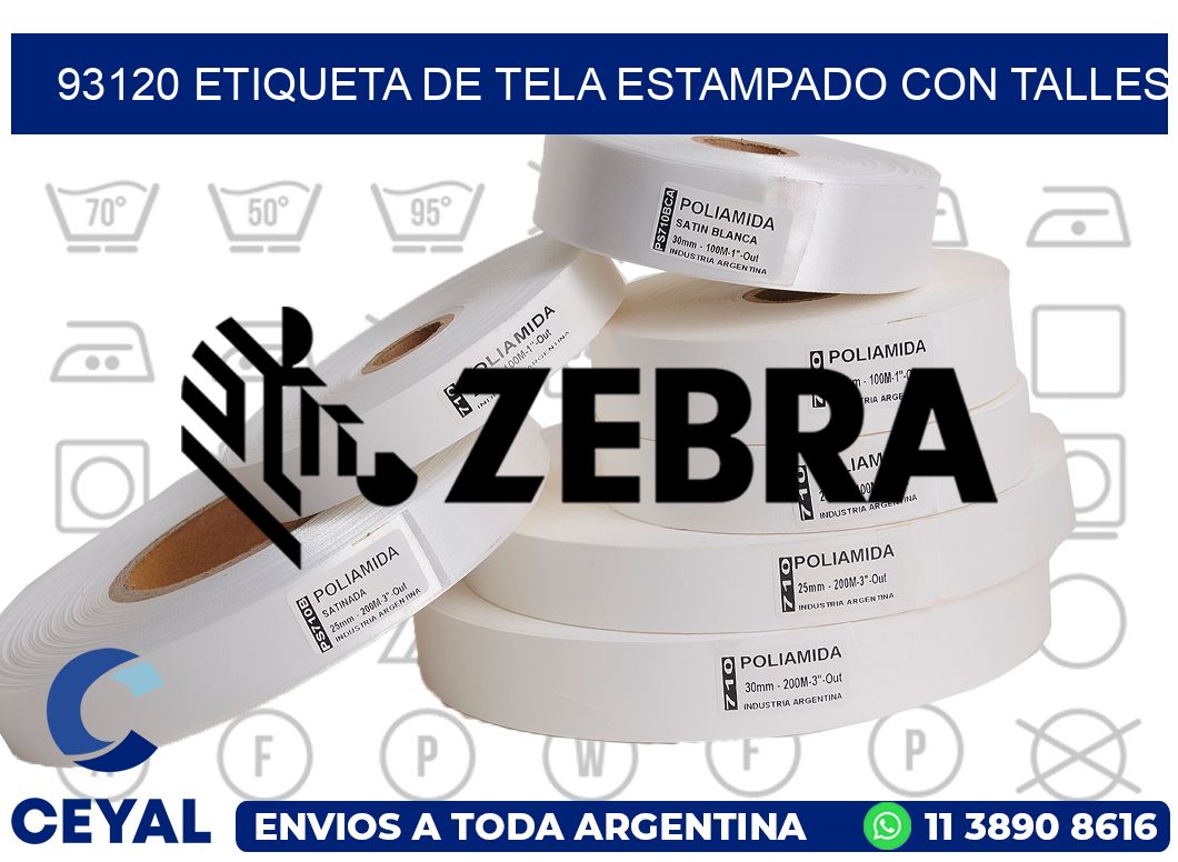 93120 ETIQUETA DE TELA ESTAMPADO CON TALLES