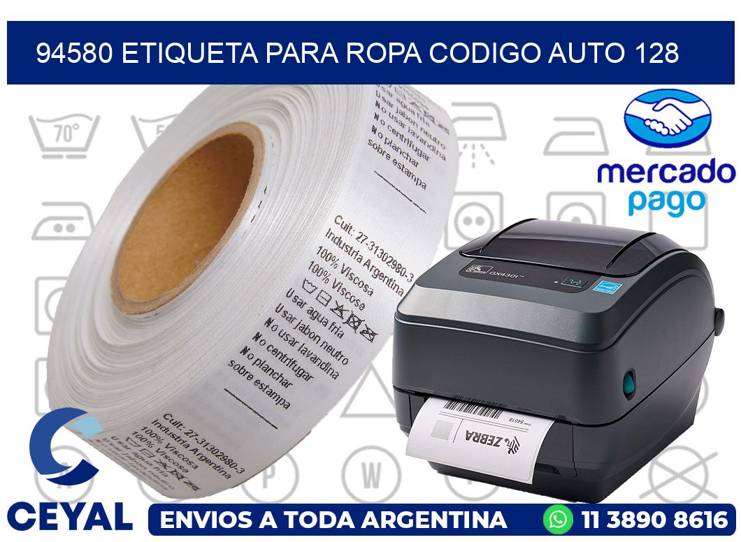 94580 ETIQUETA PARA ROPA CODIGO AUTO 128