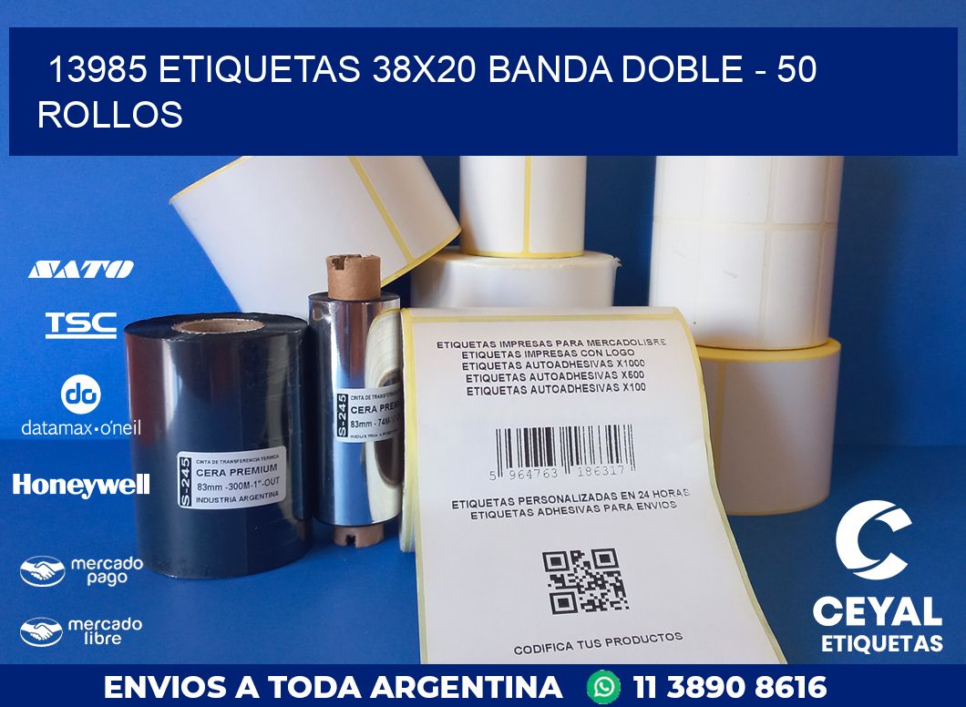 13985 ETIQUETAS 38X20 BANDA DOBLE - 50 ROLLOS
