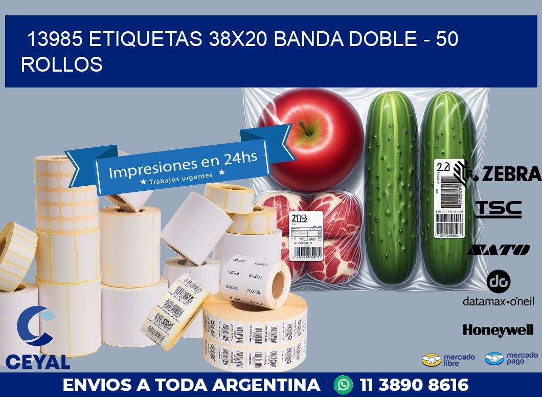 13985 ETIQUETAS 38X20 BANDA DOBLE – 50 ROLLOS