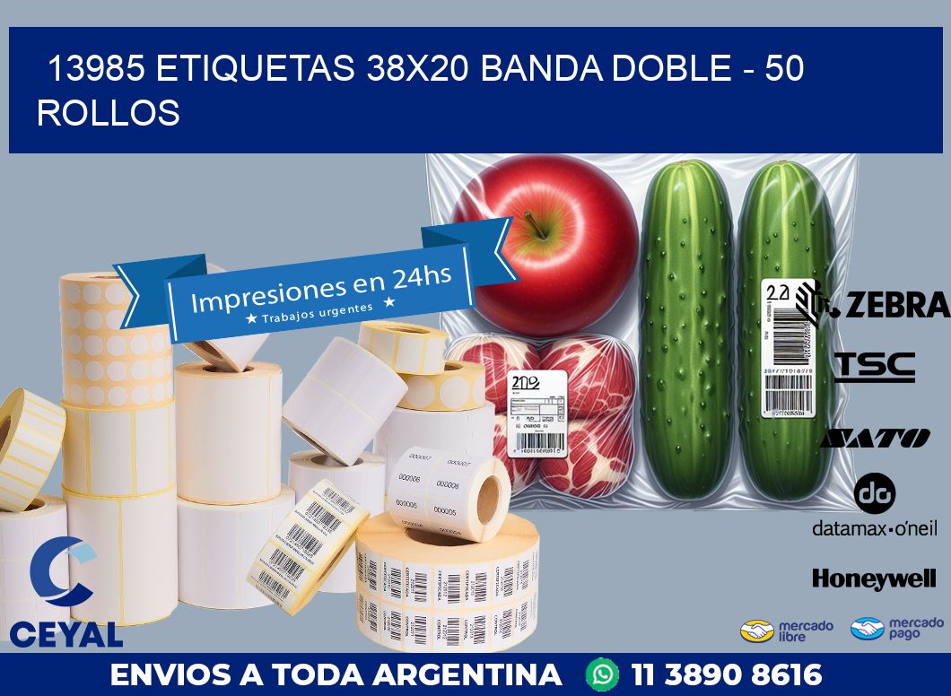 13985 ETIQUETAS 38X20 BANDA DOBLE – 50 ROLLOS
