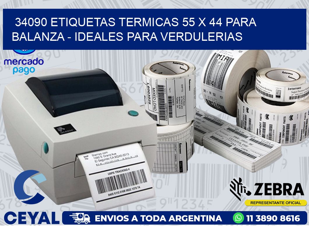 34090 ETIQUETAS TERMICAS 55 X 44 PARA BALANZA - IDEALES PARA VERDULERIAS