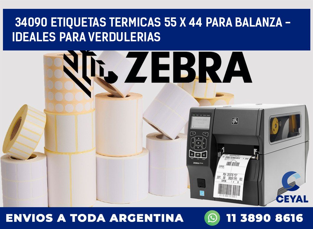 34090 ETIQUETAS TERMICAS 55 X 44 PARA BALANZA - IDEALES PARA VERDULERIAS