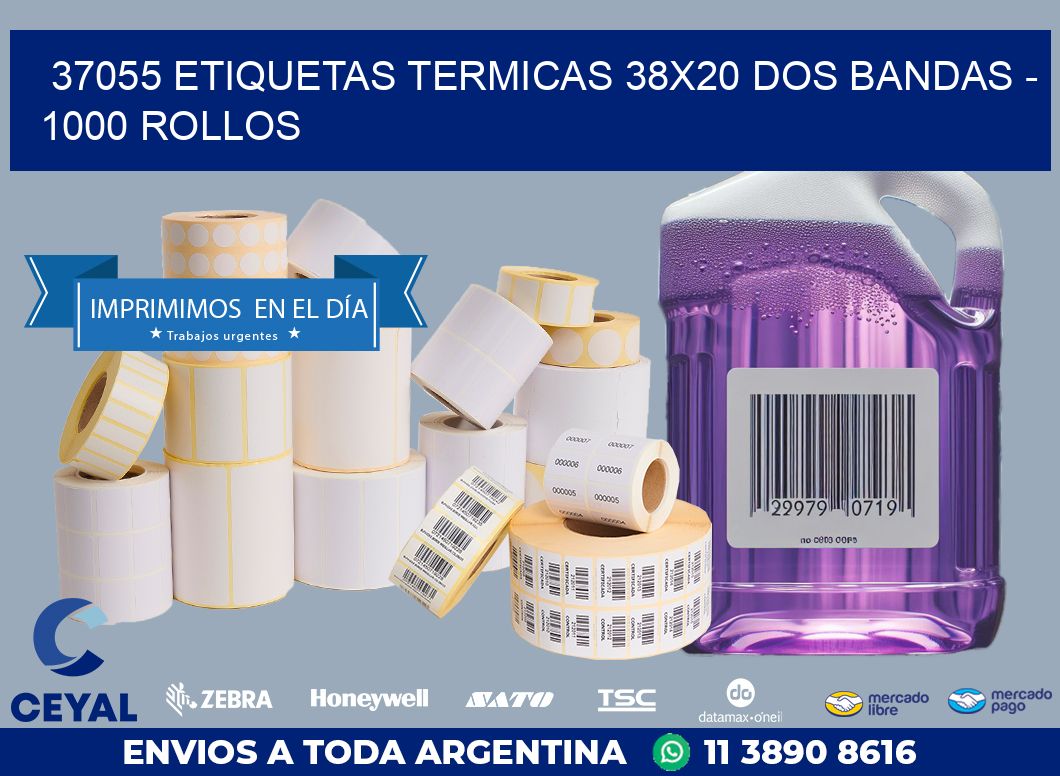 37055 ETIQUETAS TERMICAS 38X20 DOS BANDAS – 1000 ROLLOS