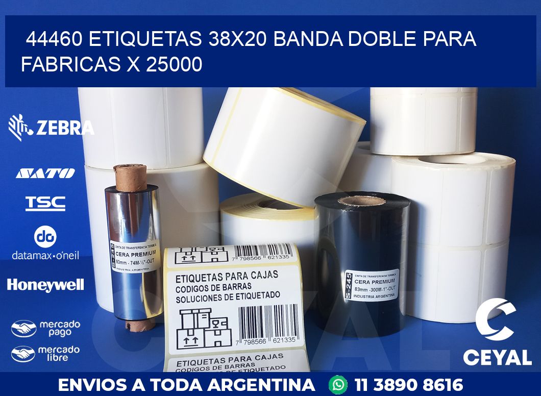 44460 ETIQUETAS 38X20 BANDA DOBLE PARA FABRICAS X 25000