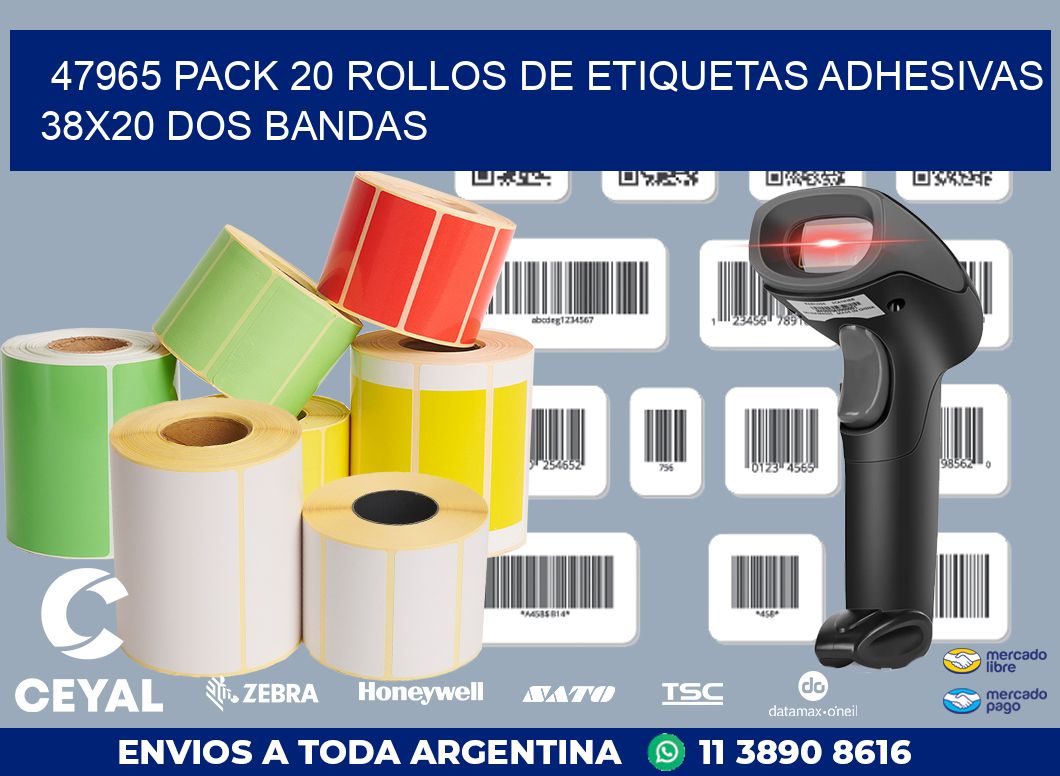 47965 PACK 20 ROLLOS DE ETIQUETAS ADHESIVAS 38X20 DOS BANDAS