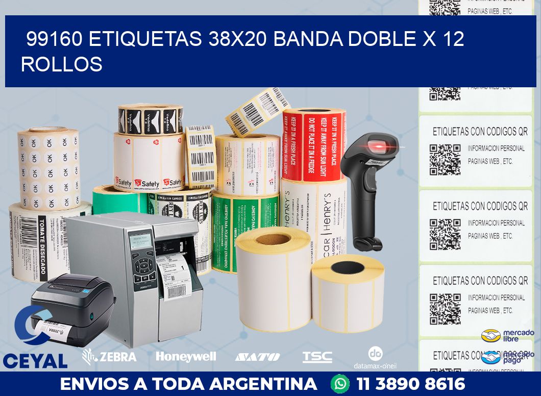 99160 ETIQUETAS 38X20 BANDA DOBLE X 12 ROLLOS