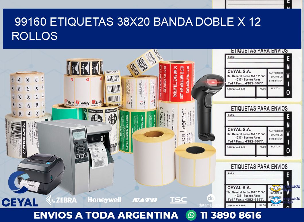 99160 ETIQUETAS 38X20 BANDA DOBLE X 12 ROLLOS