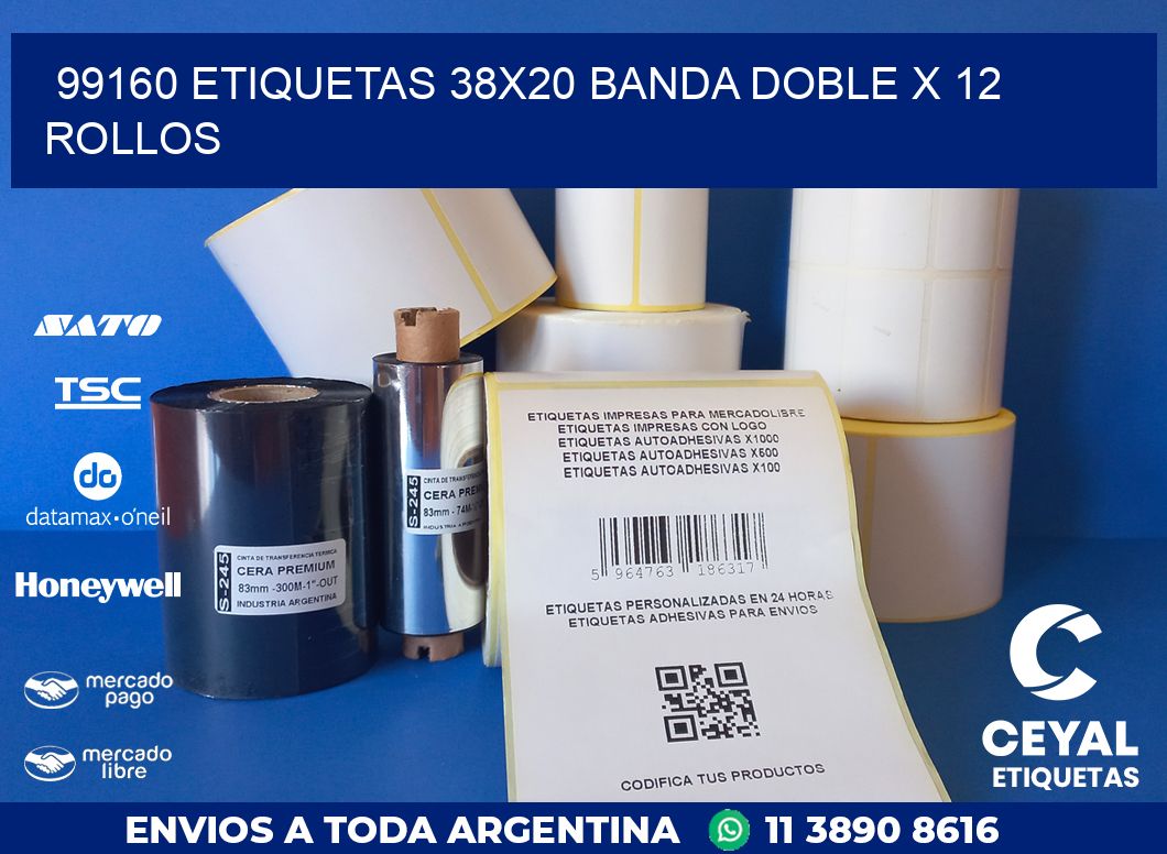 99160 ETIQUETAS 38X20 BANDA DOBLE X 12 ROLLOS