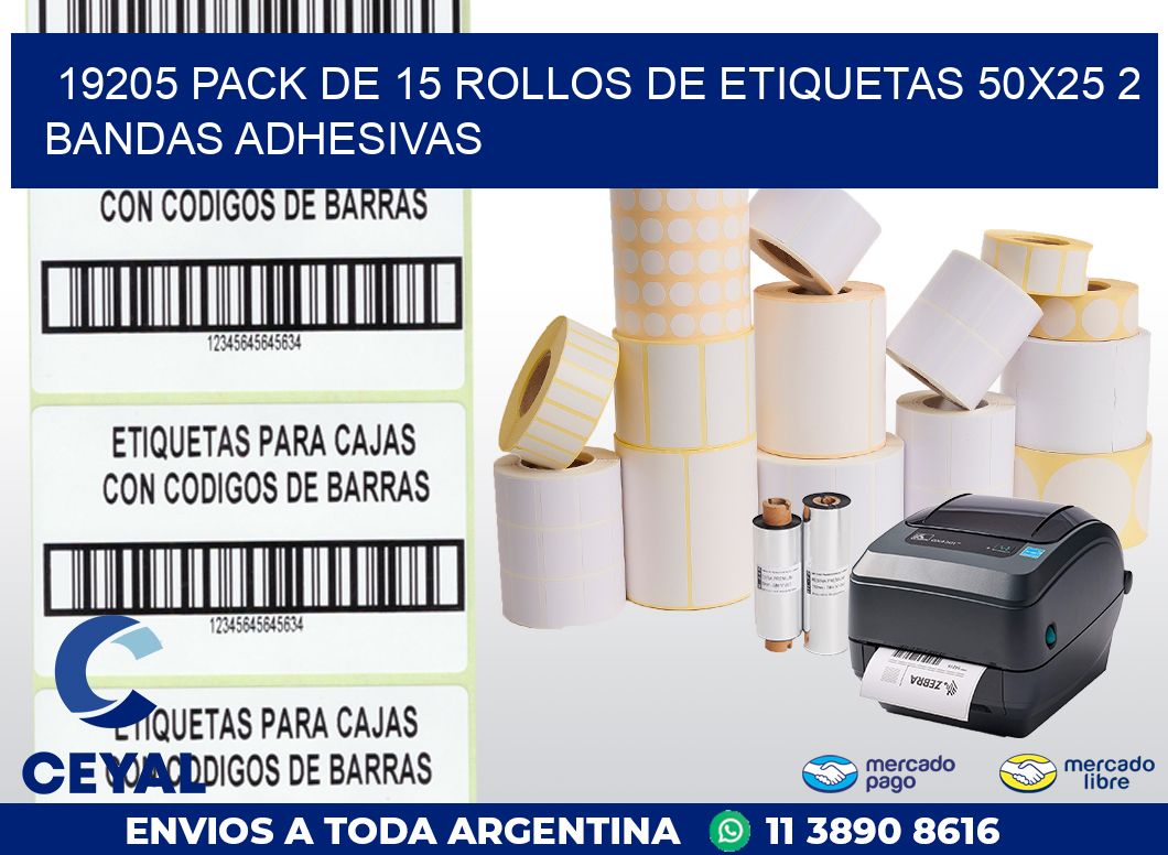 19205 PACK DE 15 ROLLOS DE ETIQUETAS 50X25 2 BANDAS ADHESIVAS