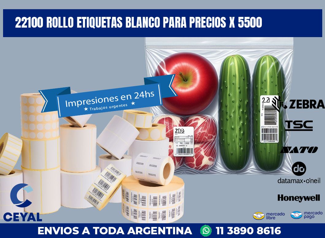22100 ROLLO ETIQUETAS BLANCO PARA PRECIOS X 5500