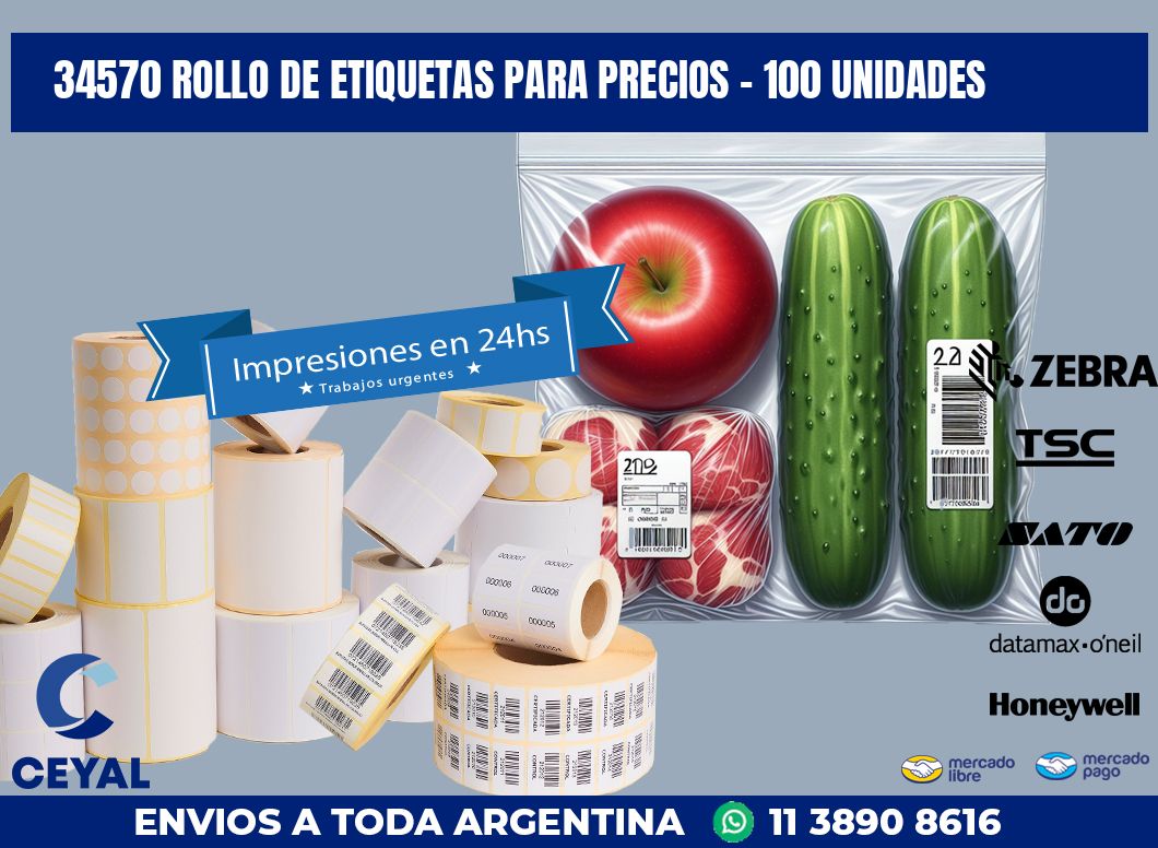 34570 ROLLO DE ETIQUETAS PARA PRECIOS - 100 UNIDADES