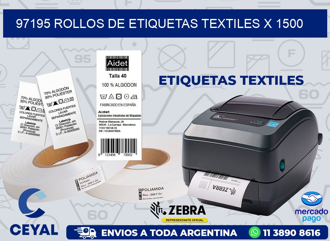 97195 ROLLOS DE ETIQUETAS TEXTILES X 1500