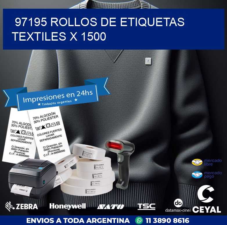 97195 ROLLOS DE ETIQUETAS TEXTILES X 1500