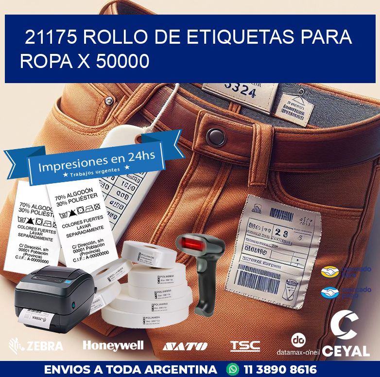 21175 ROLLO DE ETIQUETAS PARA ROPA X 50000