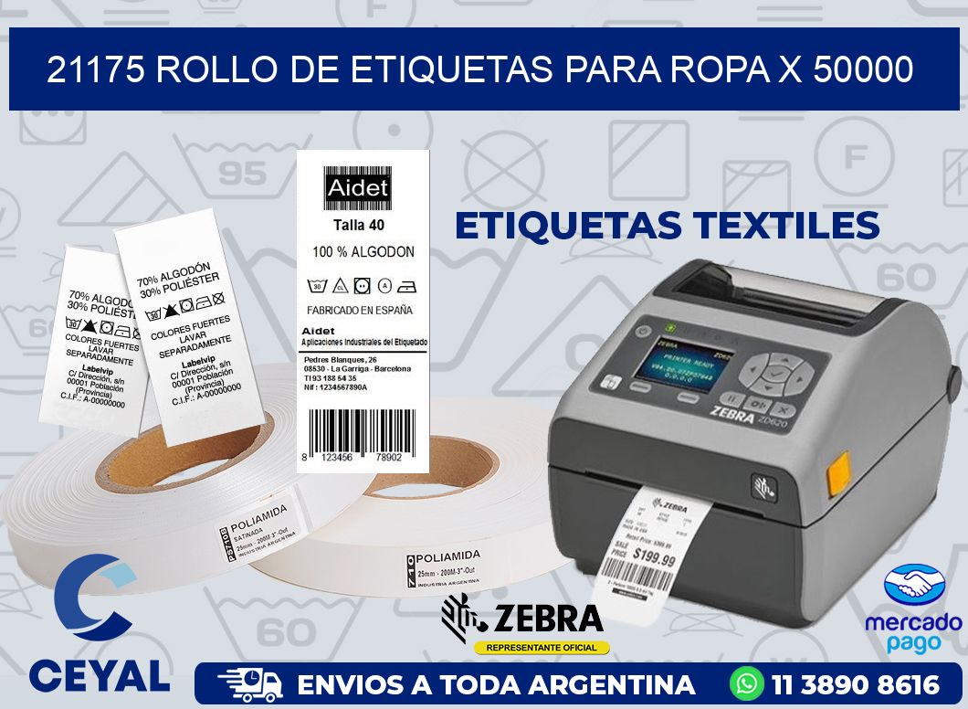 21175 ROLLO DE ETIQUETAS PARA ROPA X 50000